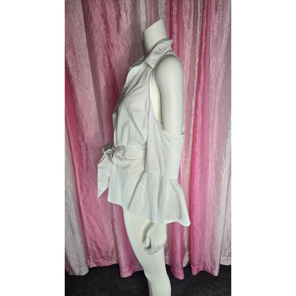 Boston Proper White Crisp Cold Shoulder Flare Sleeve Cotton Blouse Size 12 - Picture 7 of 12